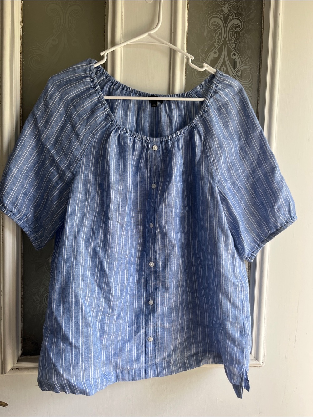 Talbots Light Blue Striped Button-Front Peasant Top never worn